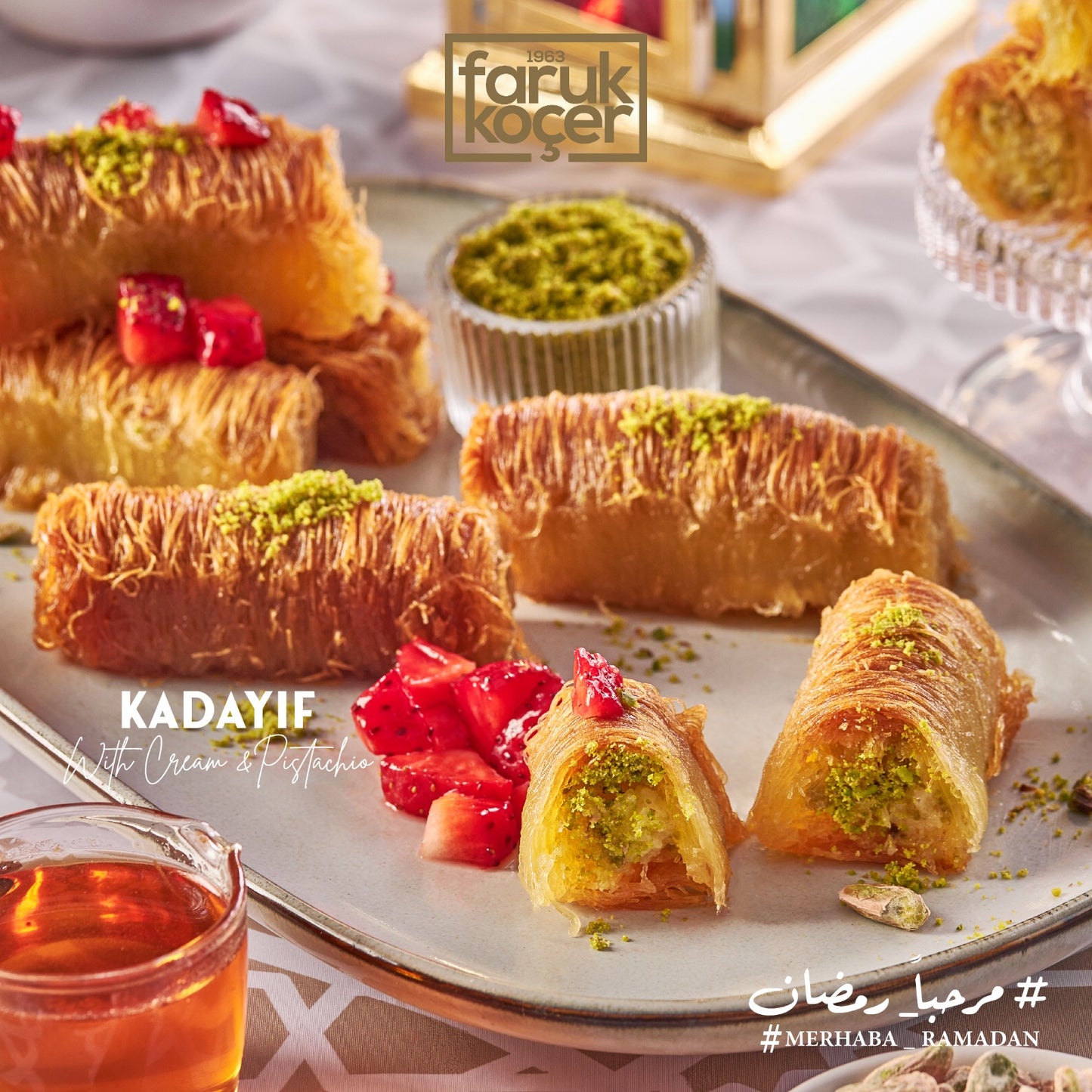 Kadayif with cream and pistachios